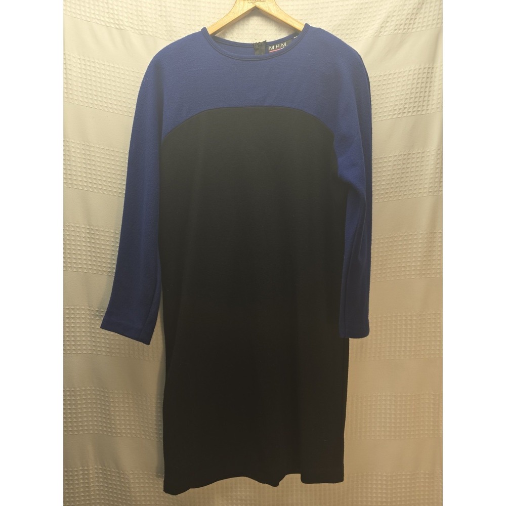 Melissa Harper Vintage Color Block Knit Dress Blue Black A-Line Long Sleeve M